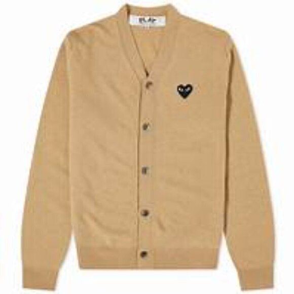 Comme Des Garcon PLAY Heart Patch  Cardigan in Beige. Made in Japan. - Picture 2 of 16